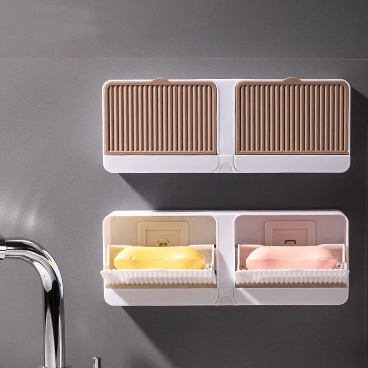 No-Drilling Clamshell soap Box Wall-Mounted with Cover Double Grid-Asphalt Toilet Laundry soap New Box soap Box Soap Holder soap holder soap case soap dispenser