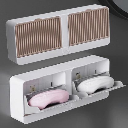 No-Drilling Clamshell soap Box Wall-Mounted with Cover Double Grid-Asphalt Toilet Laundry soap New Box soap Box Soap Holder soap holder soap case soap dispenser